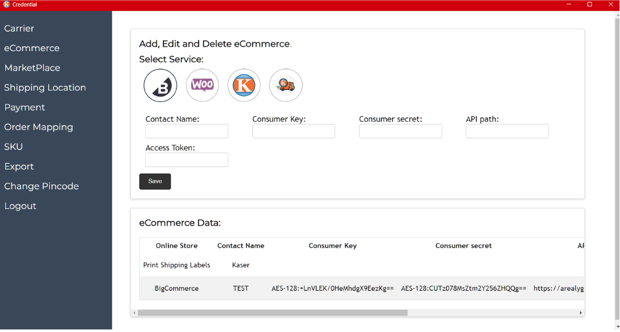 BigCommerce credentials form in Credentials App